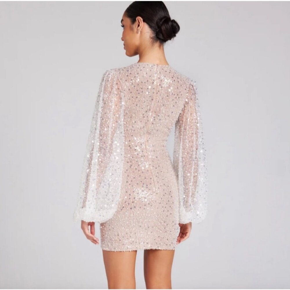 NWT Nadine Merabi Maya Beaded Long Sleeve Mini Dress XL/12 - Picture 2 of 11